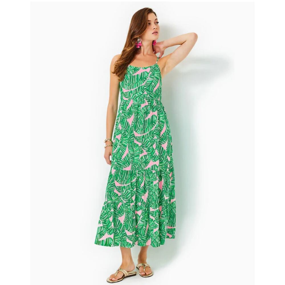 LILLY PULITZER Womens Teresa Maxi Dress XS Green Pink Lets Go Bananas NWT - Picture 2 of 13